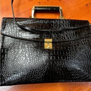 NWOT - Vintage Vivace Black Leather Crocodile Embossed Briefcase/Laptop Bag